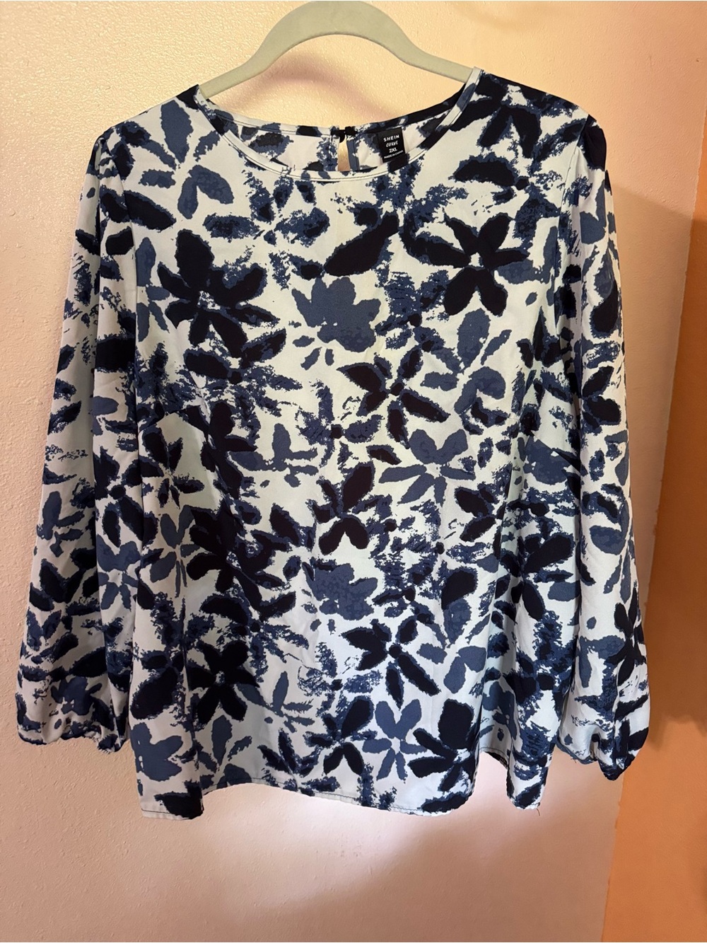 SHEIN White Blouse with Navy Floral Print